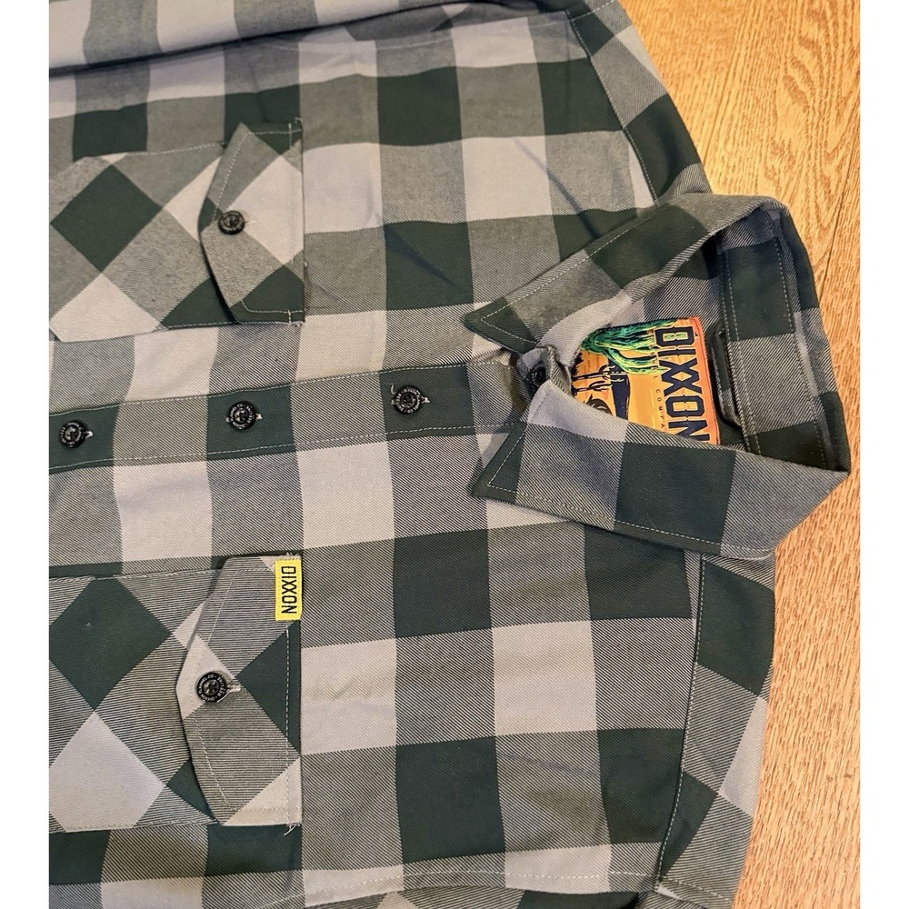 Dixxon Beeline Flannel Button Up Shirt Mens LARGE Grey Green Plaid Outdoor